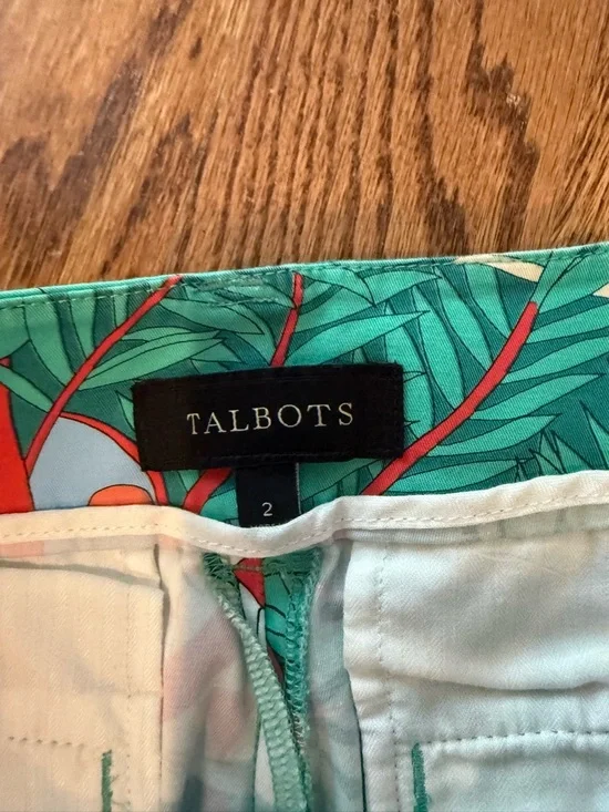 Talbots Green Coral Jungle Print Cotton Stretch Short Pockets Fly Zip size 2 - Picture 3 of 6